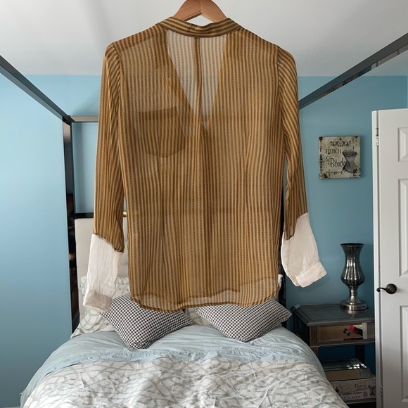 Golden Goose Graphic Striped Print Two Tone Yellow White Long Sleeve Blouse Sm - Picture 6 of 7